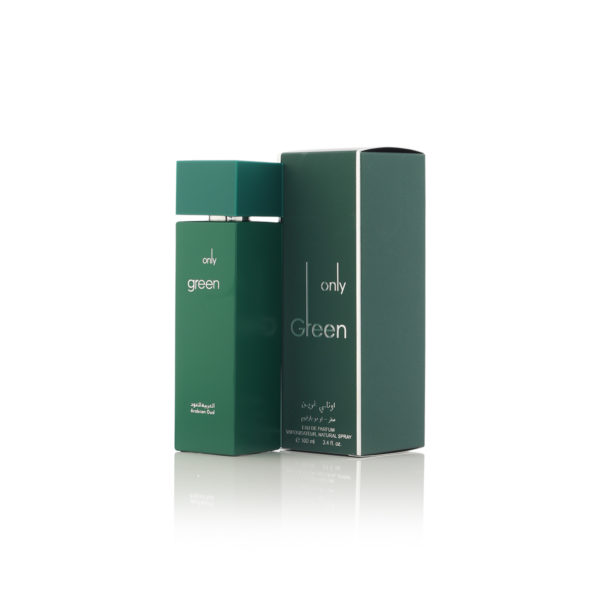 only green perfume bottle with box side view